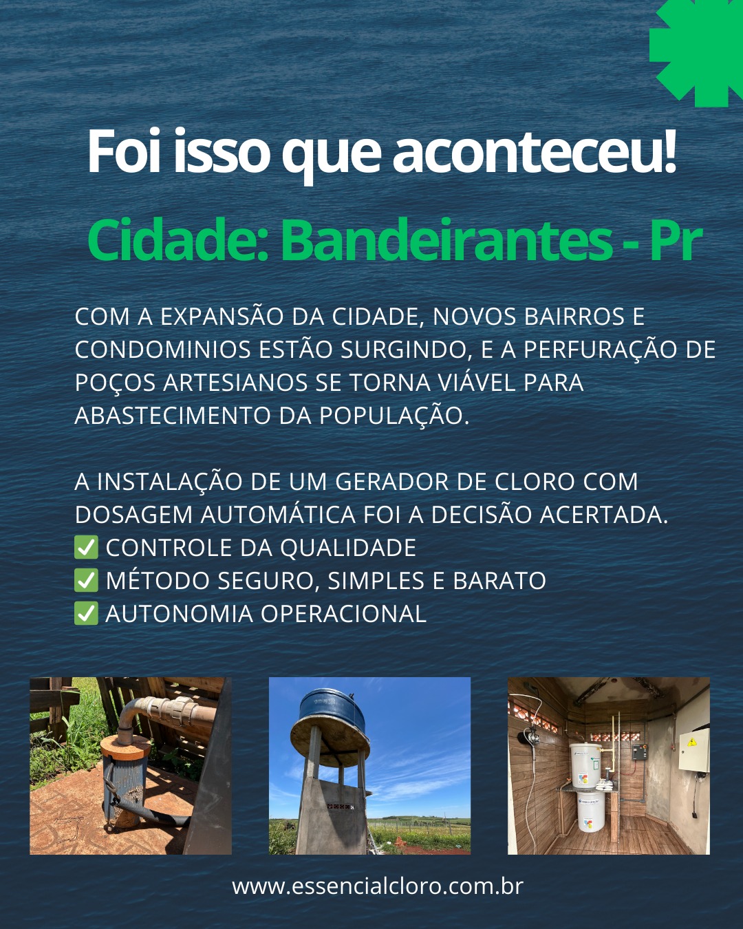 Abastecimento de novo bairro com cloração por eletrólise